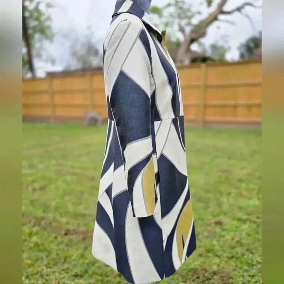 Mod Coat Ann Taylor Jacquard Vintage Inspired Abstract Print - Picture 5 of 16